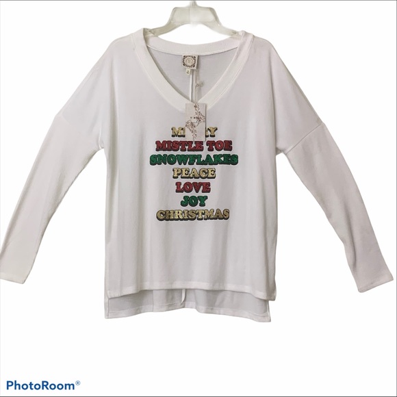 TrueSelf Sweater Holiday Christmas Glitter V-Neck - Picture 1 of 14